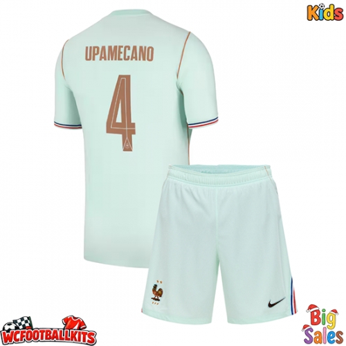 France Dayot Upamecano #4 Replica Away Stadium Kit for Kids World Cup 2026 Short Sleeve (+ pants)
